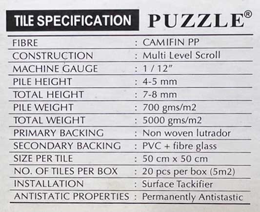 Specifitications puzzle carpet indonesia